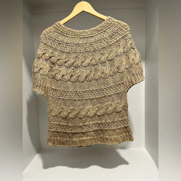 Vintage Berretti Made in Italy Open Knit Tan Gold Metallic Cardigan Medium - Picture 4 of 8